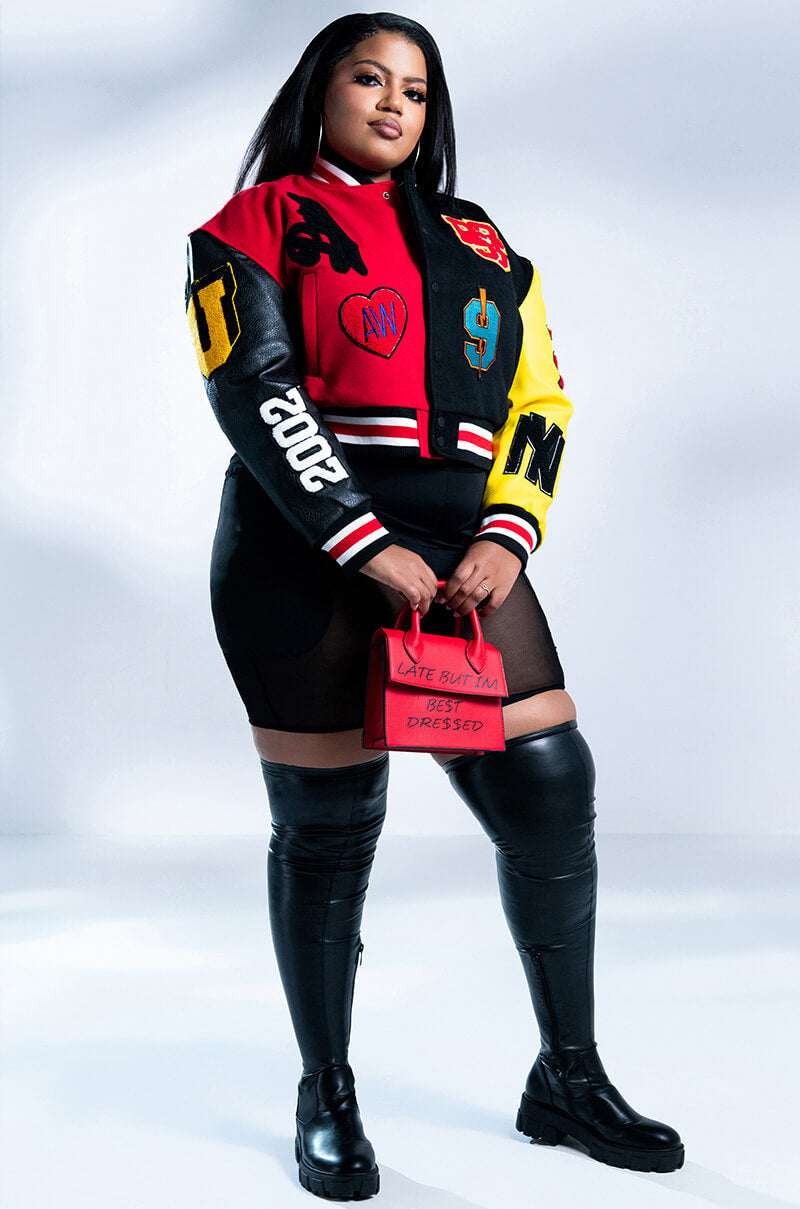 PLUS AZALEA WANG COLOR BLACK VARSITY BOMBER