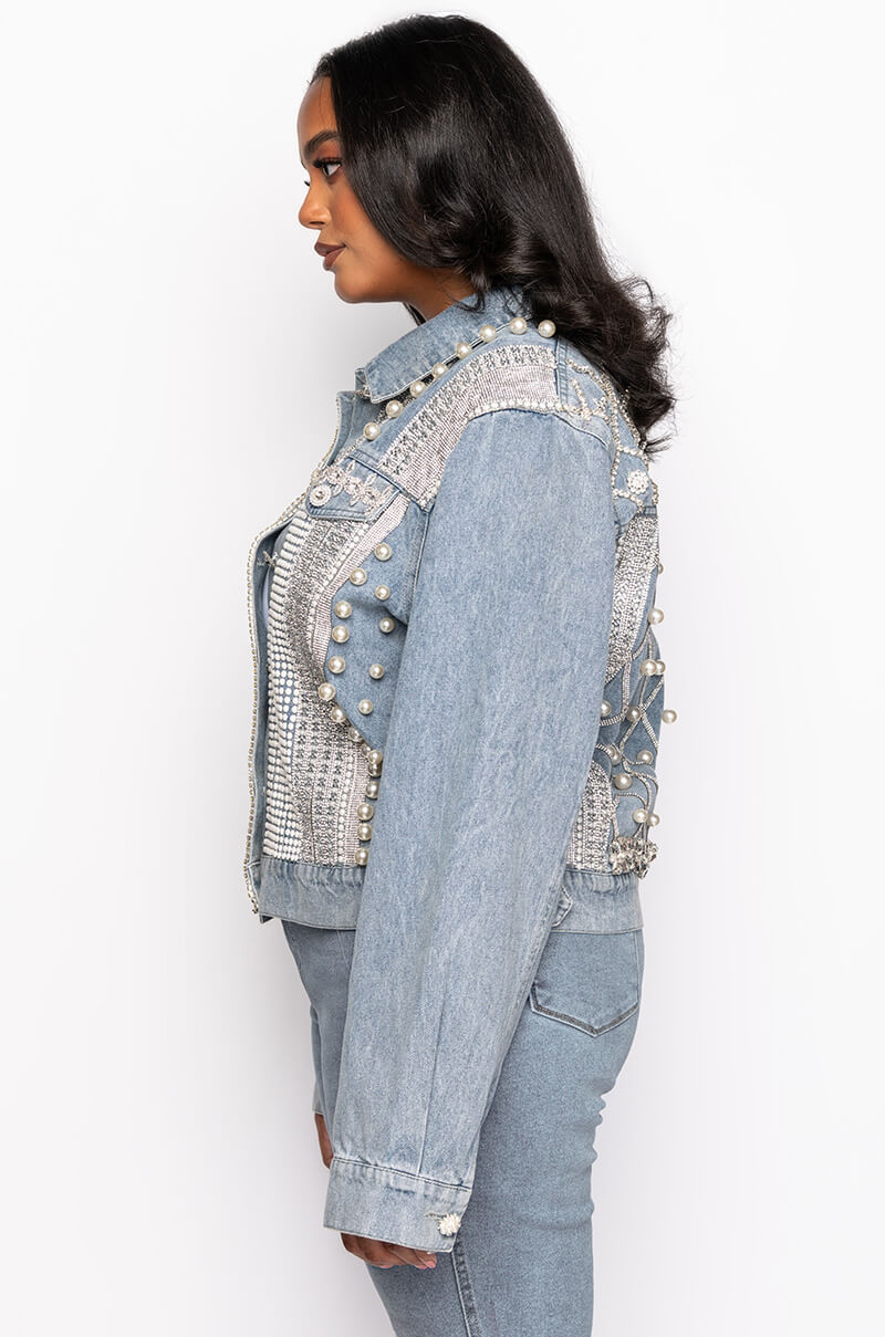 PLUS CARLI ULTRA BEDAZZLE RHINESTONE DENIM JACKET