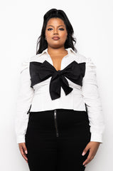 PLUS POSH PUFF SLEEVE CROP BUTTON DOWN BLOUSE