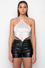 SATURDAZE RHINESTONE HALTER CROP TOP