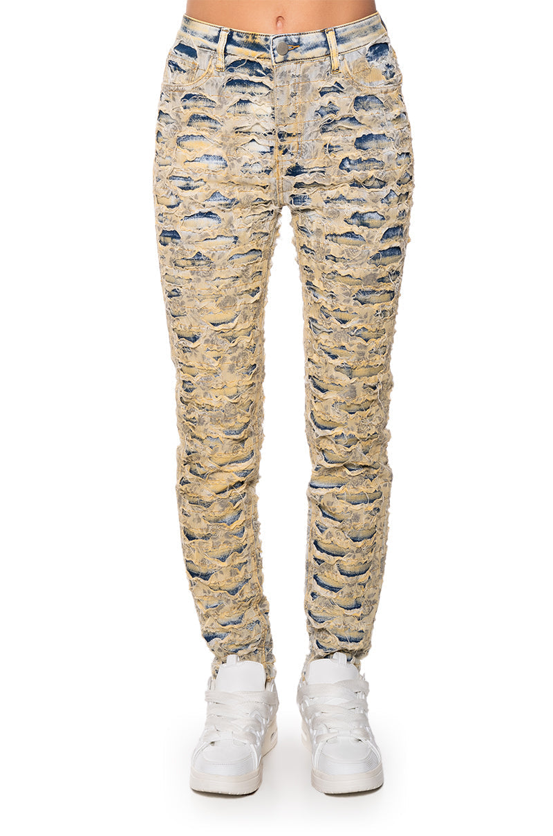 SERENA DESTRUCTION STRETCHY SKINNY JEANS MID RISE