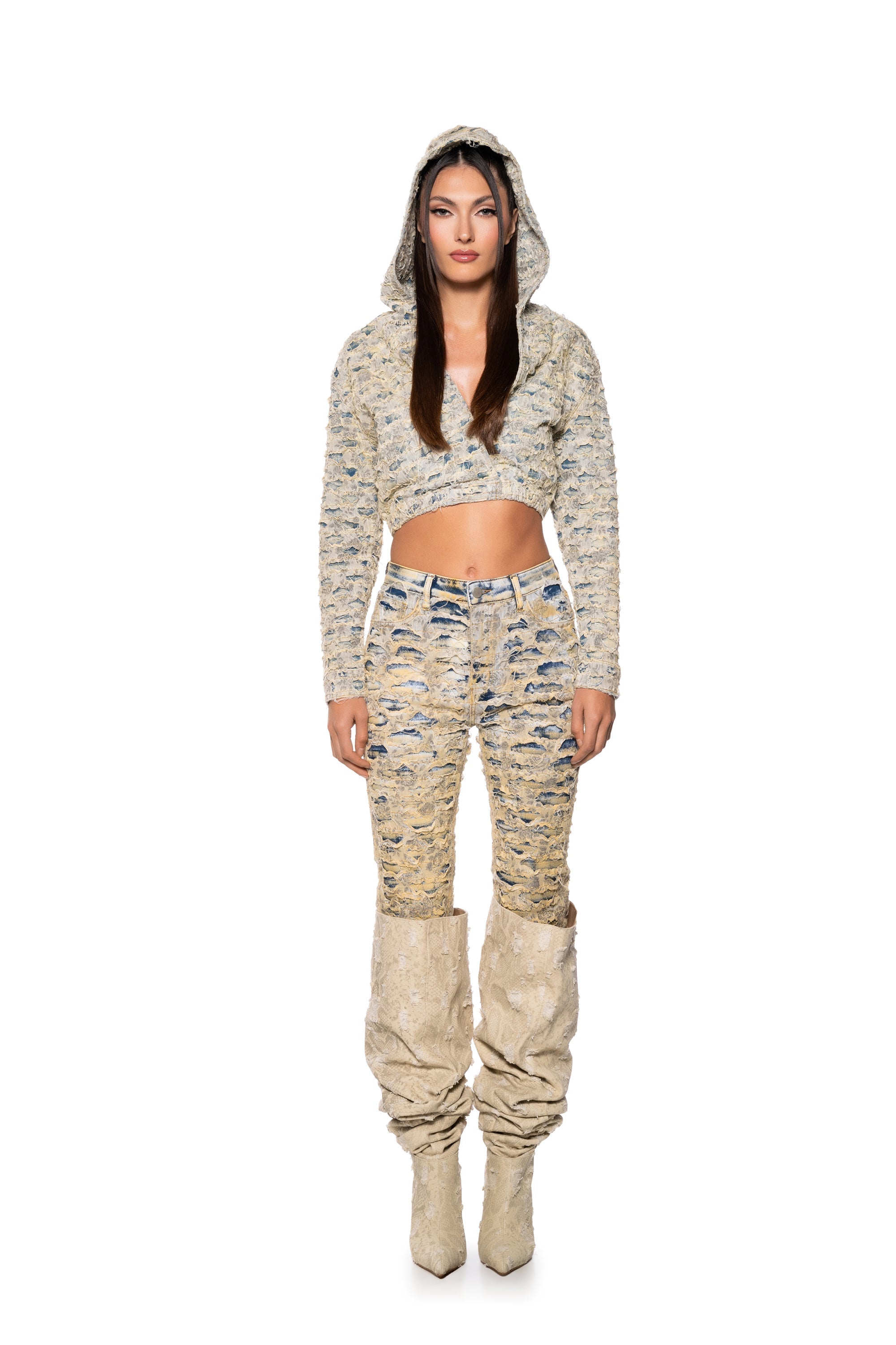 SERENA DESTRUCTION STRETCHY SKINNY JEANS MID RISE