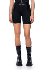 SEND IT UP ZIP FRONT FAUX LEATHER BIKE SHORT