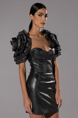 SLOANE SHOULDER DETAIL FAUX LEATHER MINI DRESS