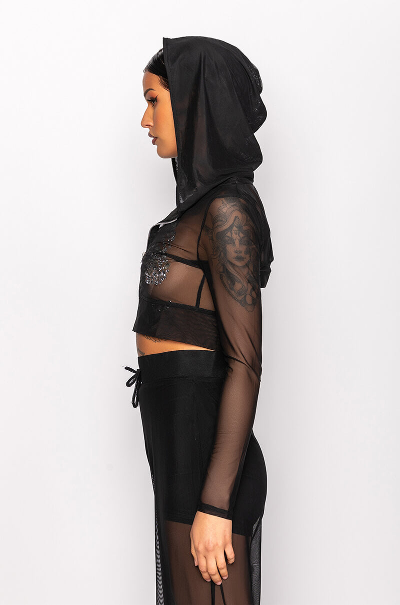 SMOKE SHOW CROPPED MESH SWEATSHIRT