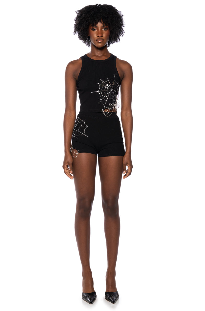 SPIDER WEBS EMBELLISHED CROPPED TANK