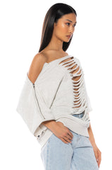 SPOTLIGHT SHREDDED ZIP SLEEVE SWEATSHIRT