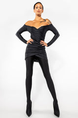INTO YOU LONG SLEEVE RUCHED MESH MINI DRESS