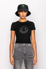 STAY WEIRD RHINESTONE CROPPED T SHIRT