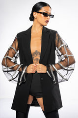 SUGAR AND SPICE MESH RHINESTONE ARM BLAZER