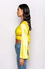 CHLOE CUTOUT LONG SLEEVE SATIN BLOUSE