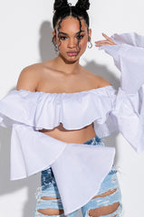 SWEET LIKE SUGAR OFF THE SHOULDER RUFFLE BLOUSE