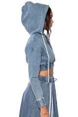 SWEET NOTHINGS STRIPED DENIM HOODED SWATSHIRT
