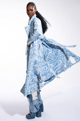 SWIRLY PRINTED DENIM TRENCH