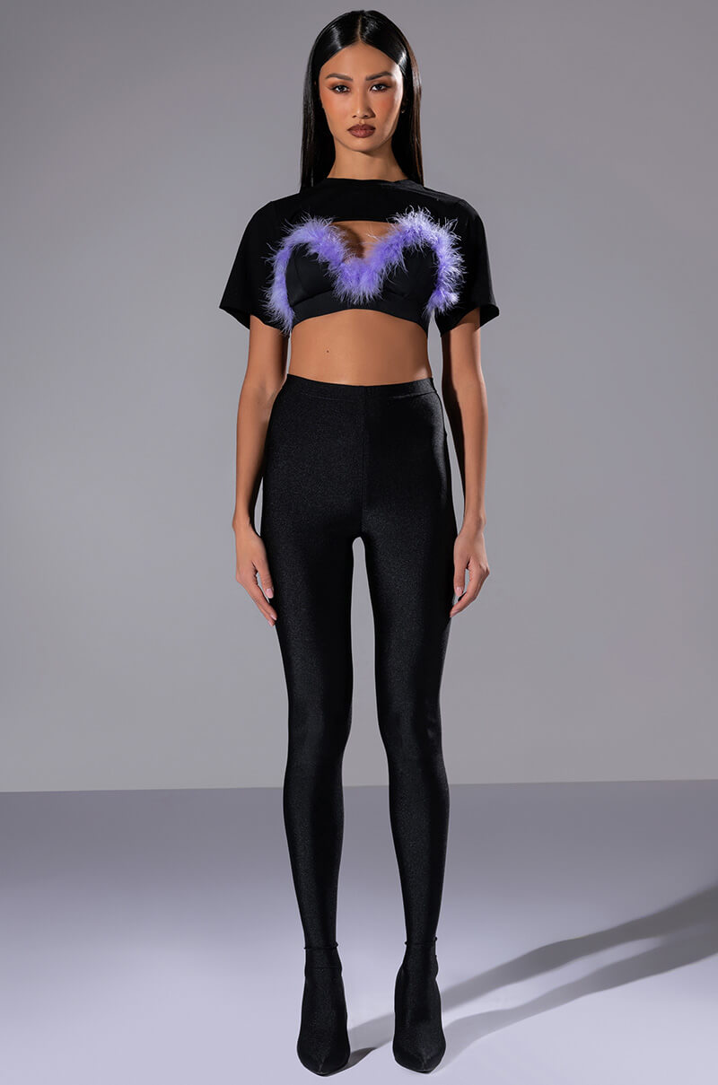 TAI FEATHER TRIM BRA AND ULTRA CROP TSHIRT SET