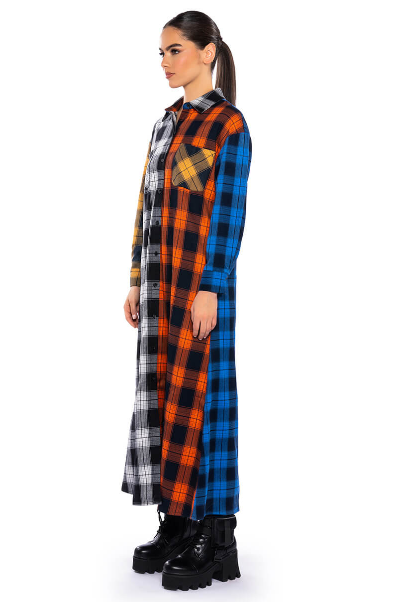 TEEN SPIRIT ULTRA LONG PLAID BUTTON DOWN