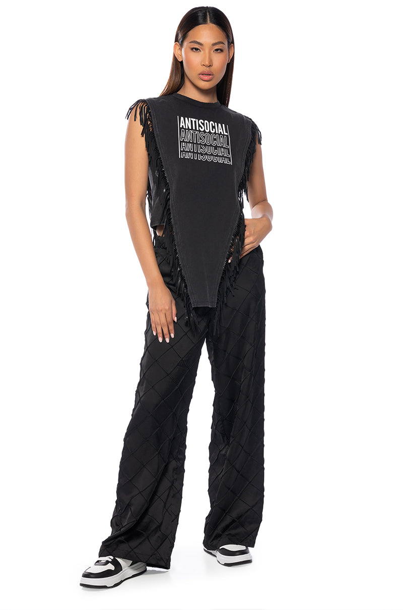 TEXTURED SATIN WIDE LEG TROUSER IN BLACK