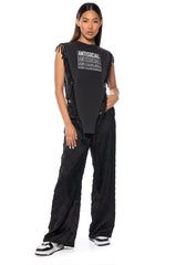 TEXTURED SATIN WIDE LEG TROUSER IN BLACK
