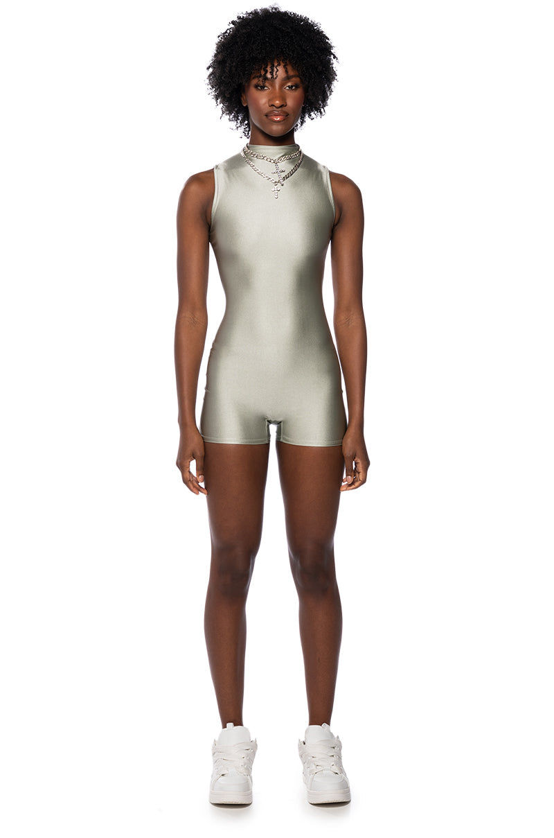 THE CASSIE SLEEVELESS SLINKY ROMPER IN GREY