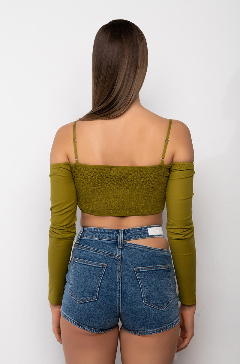 THE WORLD IS MINE OFF THE SHOULDER CROPPED CORSET BLOUSE