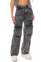 TURN IT UP STUD EMBELLISHED UTILITY JEANS