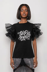 UP ALL NIGHT TULLE DETAIL T SHIRT