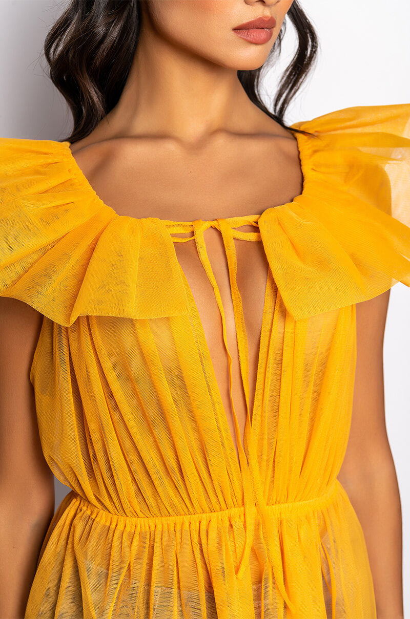 ELECTRA RUFFLE COLLAR SLEEVELESS PEPLUM BLOUSE