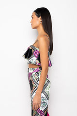 VOULEZ VOUS SATIN RUFFLE CROP TOP