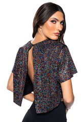 WONDERLUST RHINESTONE EMBELLISHED OPEN BACK T-SHIRT