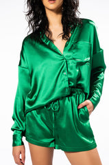YOU WISH SATIN LONG SLEEVE BUTTON DOWN TOP