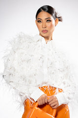 ZSA ZSA ALL OVER FEATHER BUTTON DOWN BLOUSE